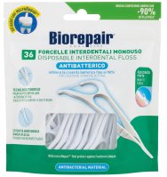 Biorepair - Oral Care Pro Disposable Interdental Floss - Flosser interdentali antibatterici con filo piatto - 36 pezzi
