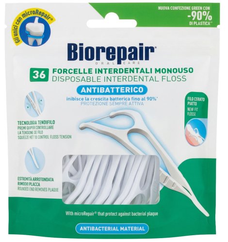 Biorepair - Oral Care Pro Disposable Interdental Floss - Antybakteryjne flossery z płaską nicią - 36 szt.