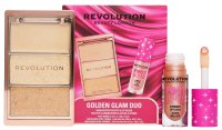 REVOLUTION - Golden Glam Duo - Set per il trucco di labbra e viso - Palette illuminante 9,8 ml + Lucidalabbra 4,5 ml