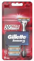 Gillette - Sensor3 Red Edition - Maszynka do golenia dla mężczyzn - Rączka + wkłady 6 szt