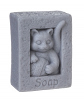 LaQ - Happy Soaps - Natural Glycerin Soap - GRAY CAT WITH A BALL OF WOOL