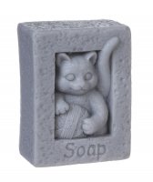 LaQ - Happy Soaps - Naturalne mydełko glicerynowe - SZARY KOT Z KŁĘBKIEM WEŁNY