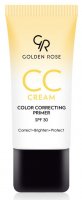 Golden Rose - CC Cream - COLOR CORRECTING PRIMER - Krem CC - Baza pod makijaż korygująca koloryt - ŻÓŁTA