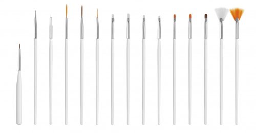 Set of 15 Brushes for Nail Art - White