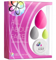 Beautyblender - all.about.face - 3 makeup sponges with sponge cleaner - Zestaw 3 gąbek do aplikacji kosmetyków + Mydełko Solid