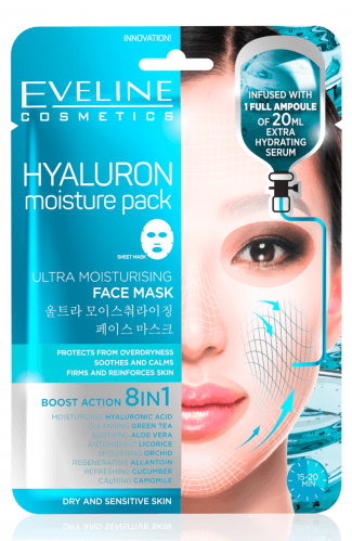 Eveline Cosmetics - HYALURON Moisture Pack Sheet Mask - Ultra-moisturizing Korean sheet mask