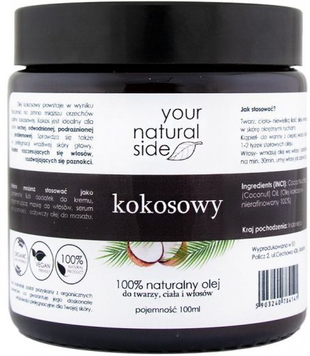 Your Natural Side - 100% naturalny olej kokosowy - Nierafinowany - 100 ml