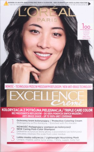 L'Oréal - EXCELLENCE Creme - Koloryzacja do włosów z potrójną pielęgnacją - 100 Czerń