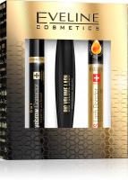 EVELINE - Cosmetics Gift Set - Zestaw prezentowy kosmetyków do makijażu oczu - Big Volume Lash Mascara + SOS Lash Booster + Eyebrow Corrector 5in1