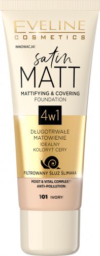 Eveline Cosmetics - SATIN MATT FOUNDATION - Matująco-kryjący podkład do twarzy 4w1 - 101 - IVORY