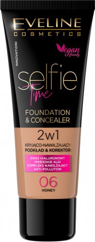 Eveline Cosmetics - SELFIE TIME - FOUNDATION & CONCEALER - Kryjąco-nawilżający podkład i korektor do twarzy - 30 ml - 06 - HONEY