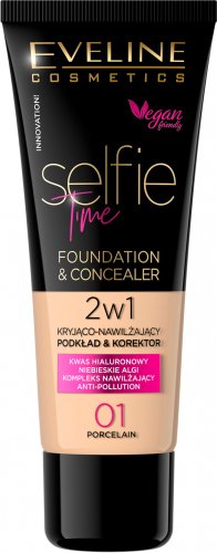 Eveline Cosmetics - SELFIE TIME - FOUNDATION & CONCEALER - Kryjąco-nawilżający podkład i korektor do twarzy - 30 ml - 01 - PORCELAIN
