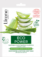 Lirene - ECO POWER - MOISTURIZING & SOOTHING SHEET MASK - Nawilżająco-łagodząca maska w płacie z aloesem i ryżem