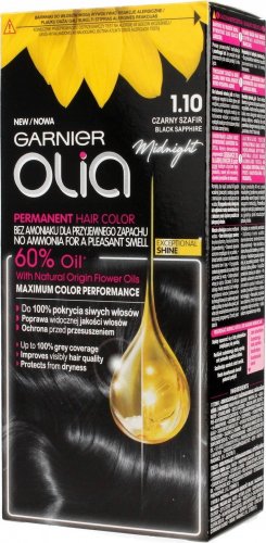 GARNIER- OLIA PERMANENT HAIR COLOR - 1.10 BLACK SAPPHIRE - Farba do włosów - Trwała koloryzacja - Czarny szafir